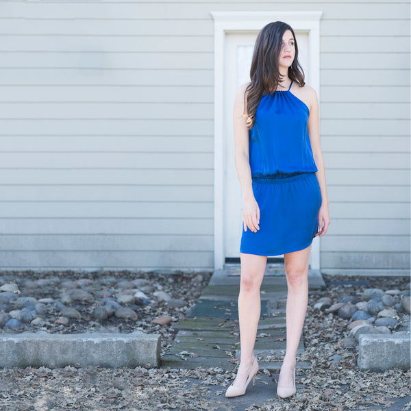 Emily Silk Halter Dress - Royal Blue